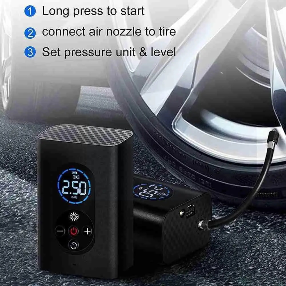 Portable Car Air Compressor Electric Cordless Tire 150 Inflator Air Digital Rechargeable Auto Balls For Car Motorcycle PSI L9V3