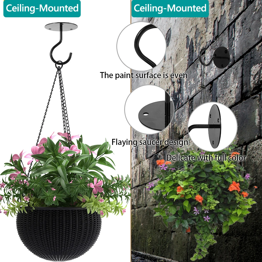 1 Set Metal Wall Mounted Ceiling Hooks Hanging Basket Hooks Plants Lanterns Flower Pots Lights Home Decor Tools Outdoor wall mount hooks multi purpose hooks wall organizer hook metal hook