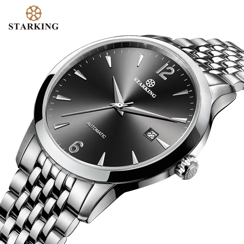 Ceny STARKING męski zegarek mechaniczny sukienka moda 28800 Beats automatyczne self wiatr zegarek ze stali nierdzewnej mężczyzna Relogio 5ATM AM0194