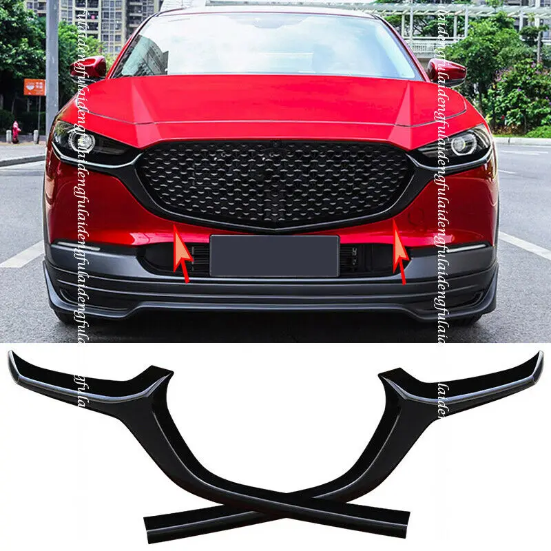 Mazda CX-30 2020-2021 ABS 손실 블랙 프론트 범퍼 그릴 몰딩 커버 트림 스타일링 액세서리 2PCS