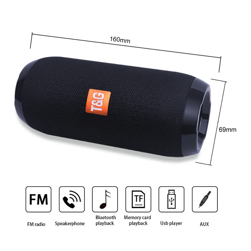 2020 New TG117 Bluetooth Speaker 1200mAh Waterproof Portable Wireless Column Loudspeaker Box Support TF Card FM Radio Aux Input