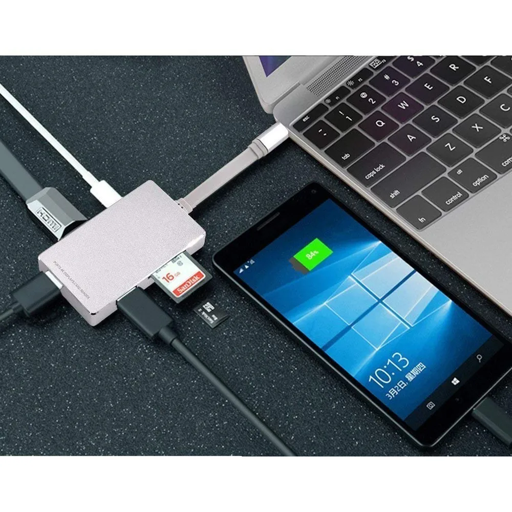 USB C концентратор type C адаптер Thunderbolt 3 с 4K HDMI PD зарядными портами 2 USB 3,0 Micro SD/SD TF кардридер для Macbook Pro