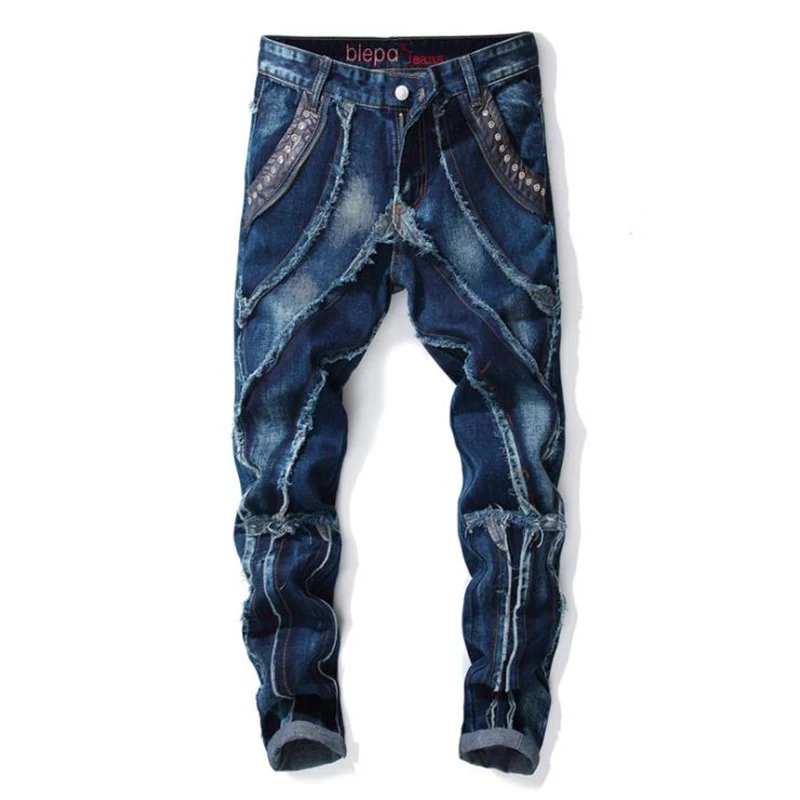 High Quality New Fashion Mens Cotton Ripped Patchwork Jeans Autumn Casual Slim Jean Homme Men Hip hop Denim Pants pantalon homme