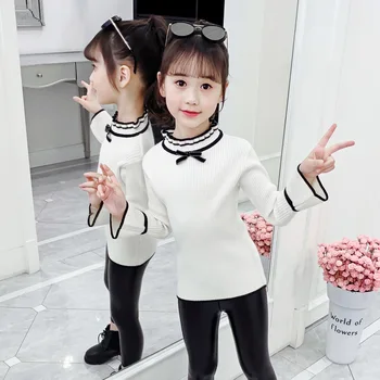 

Teenage Girls Kids Knited Sweater 2020 Spring Autumn Winter Sweaters Knitting Children Pullover Long Sleeve Tops White Black
