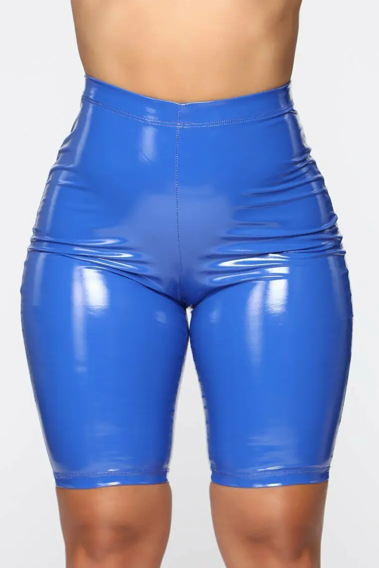 Модные сексуальные женские шорты эластичные блестящие шорты из искусственной кожи облегающие брюки с высокой талией уличная одежда - Цвет: Синий