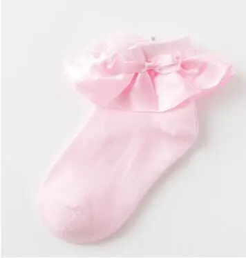 Light pink stain Кружевные носки принцессы для девочек с бантом, детское количество кружева, короткие носки хлопок, детские гольфы принцессы, кружевные носки до колена - Цвет: Light pink stain