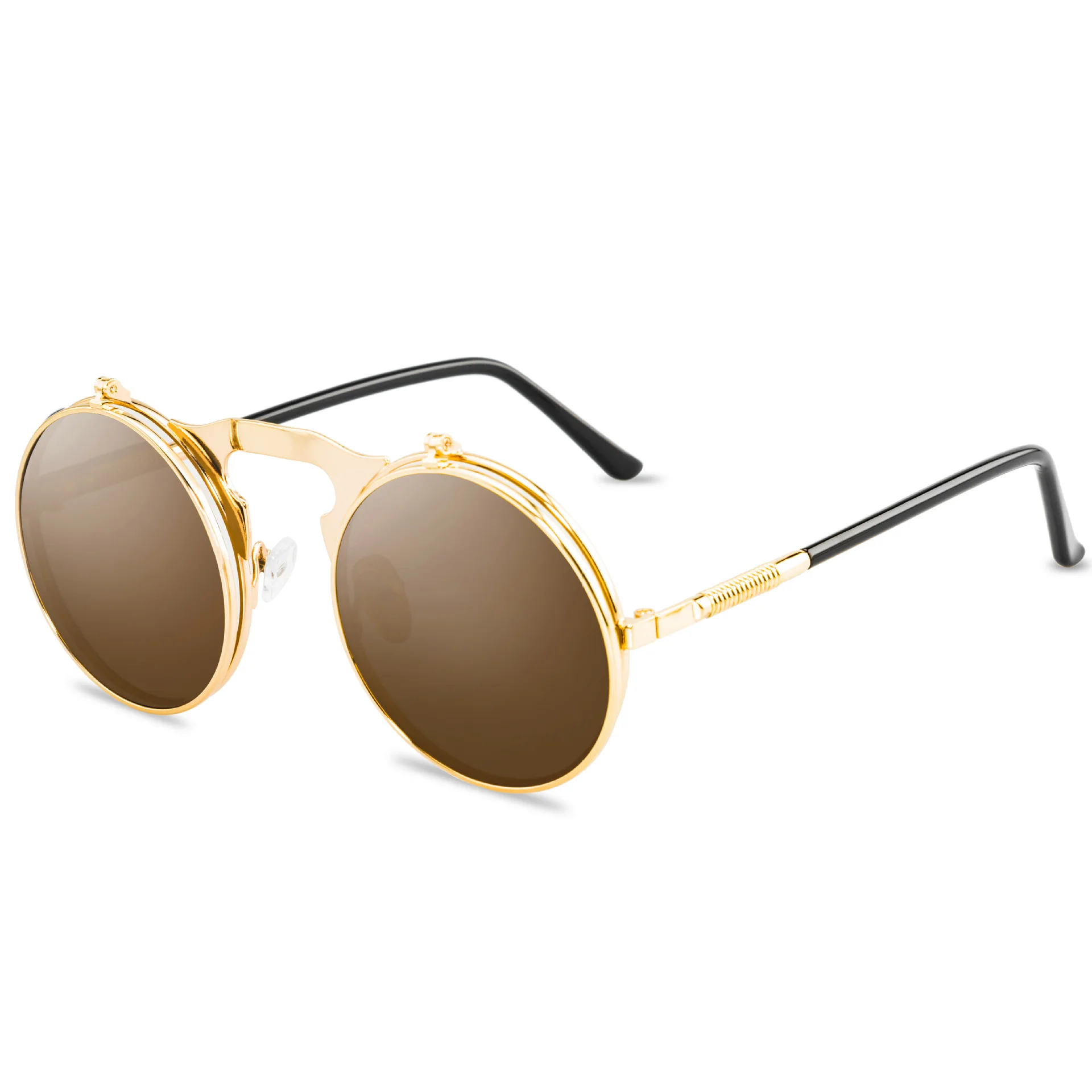 Xinfeite солнцезащитные очки классические ретро стимпанк флип металлические круглые цветные UV400 для отдыха на открытом воздухе солнцезащитные очки для мужчин и женщин X566 - Цвет линз: 3