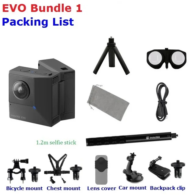 Insta360 EVO 3D VR Insta360 One X камера F2.2 180 5,7 K видеокамера для iPhone XS Max XR X 8 7 6 серия - Цвет: EVO Bundle 1