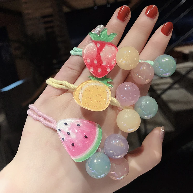 

2019 New Sweet Women Girls Acrylic Fruit Ball Elastic Hair Bands Ponytail Holder Cute Scrunchie Headband Fashion Hair Accessoris