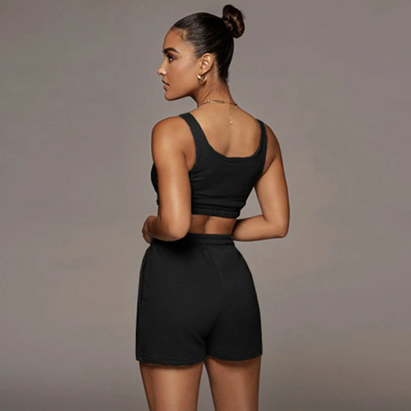 coord sets women 2021 Summer New Style Shorts Set Fitness High Waist Fashion Casual Sweat Shorts Slim 2 Piece Set Sport Shorts Female Streetwear tracksuit for women