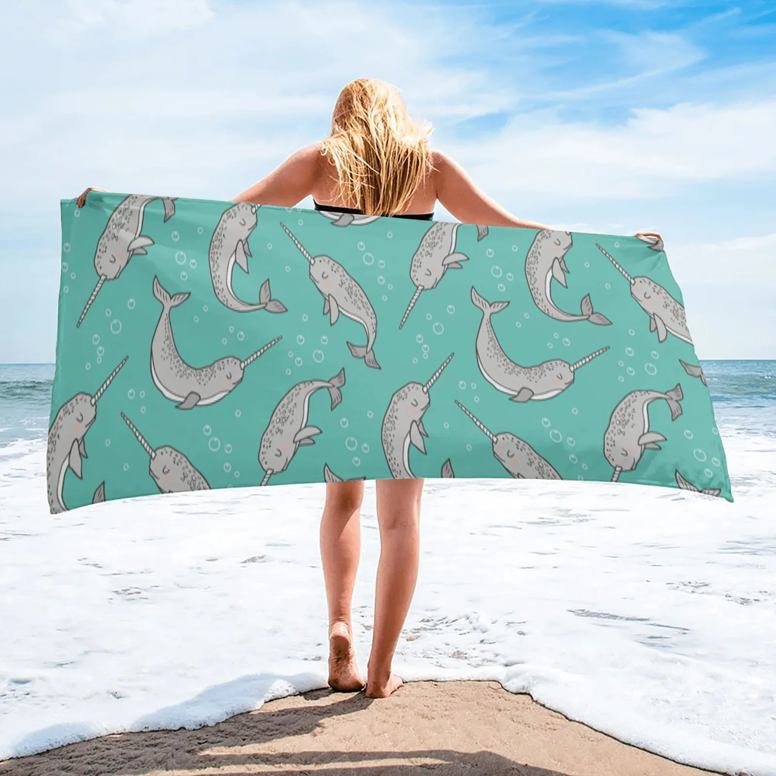 

Зеленое пляжное полотенце Narwhal, спортивное быстросохнущее полотенце из микрофибры, пляжное одеяло для взрослых и детей, одеяло для пикника на открытом воздухе