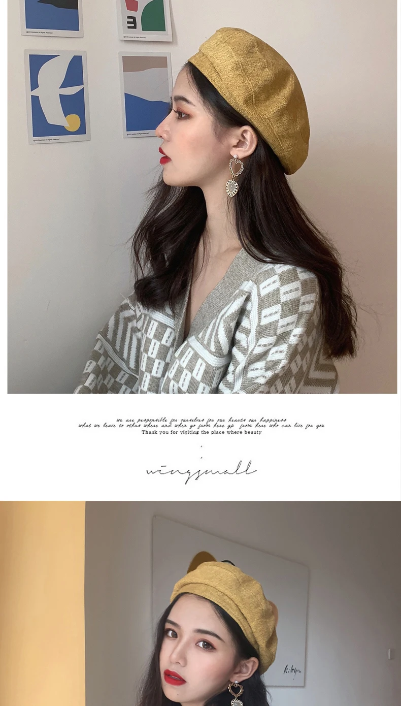 Redwood Beret Female Summer Thin British Retro Painter Octagonal Hat Korean Chao Autumn Winter Black Solar System