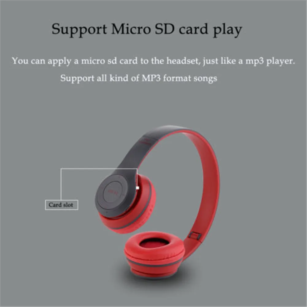 9D HIFI Stereo Foldable Wireless Headphones Bluetooth Headset with mic support SD card For mobile xiaomi iphone sumsamg tablet