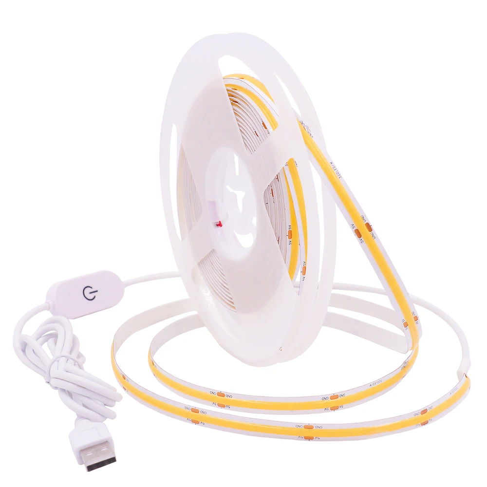

COB LED Strip 5V USB Flexible COB Tape RA90 320Leds/m Flexible LED Lights Bar 3000K 4000K 6000K FOB Lights with Switch Dimmable