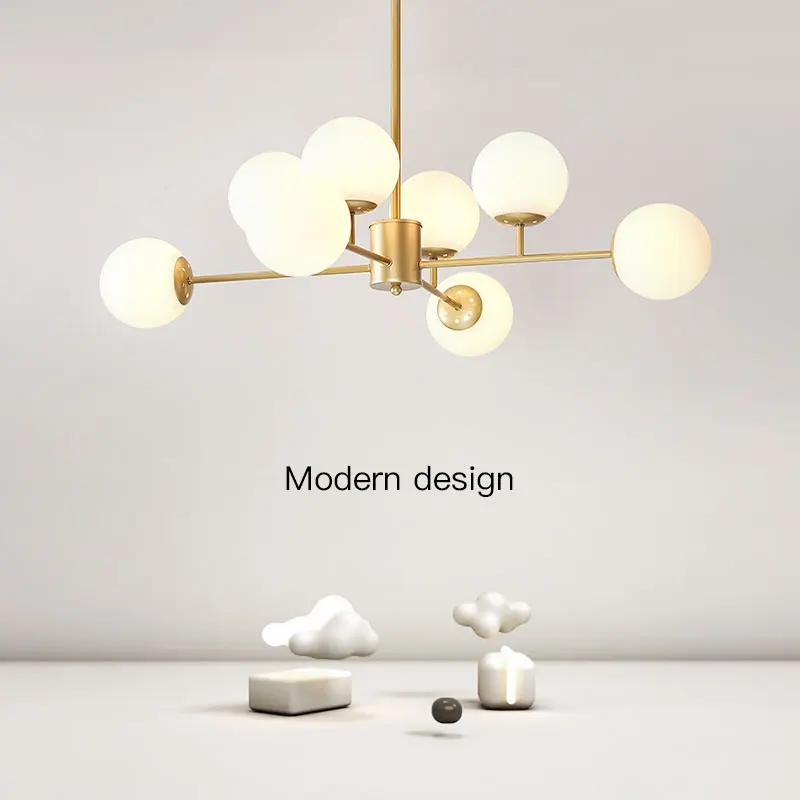 Nordic Gold LED Chandelier Pendant Lamp For Living Room Dining Bedroom Kitchen Modern Glass Ball Ceiling Hanging Light Fixture
