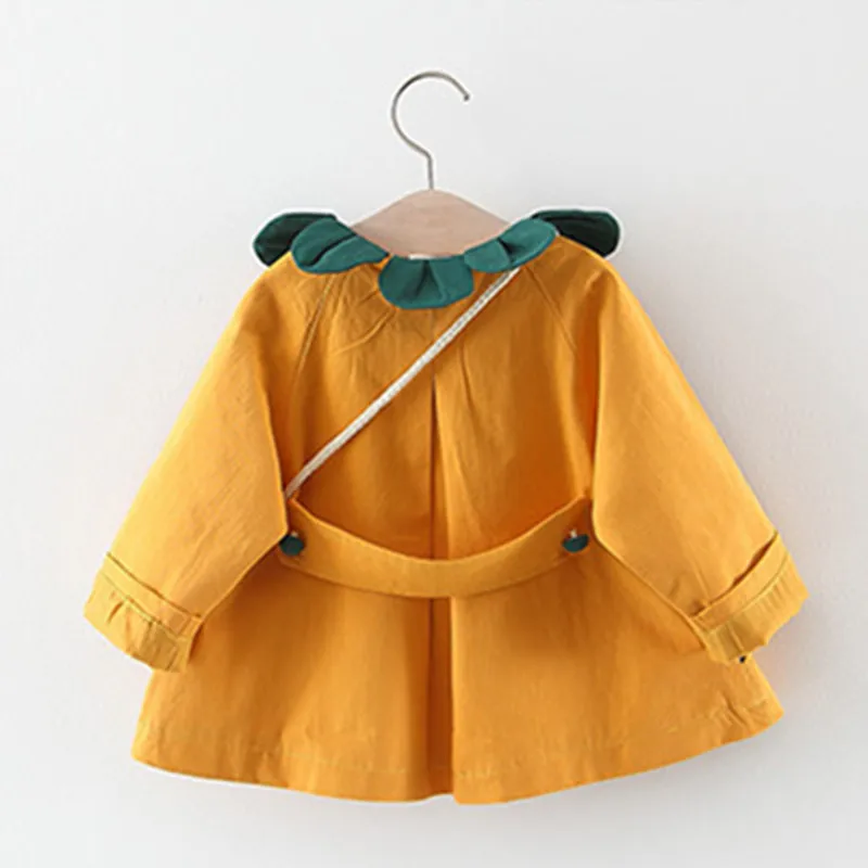 DFXD 2020 Baby Jacket Fashion Girl Baby Outwear Long Sleeve Spring Baby Petal Collar Single Breasted Coats With Bag Kids Clothes