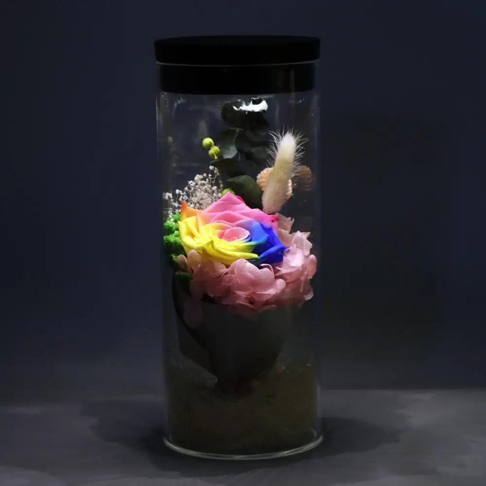 Colorful YO CHO Eternal Flower настоящая Роза в стеклянном куполе светодиодный светильник красочные рождественские украшения подарок на день Святого Валентина сенсорный переключатель - Цвет: Colorful