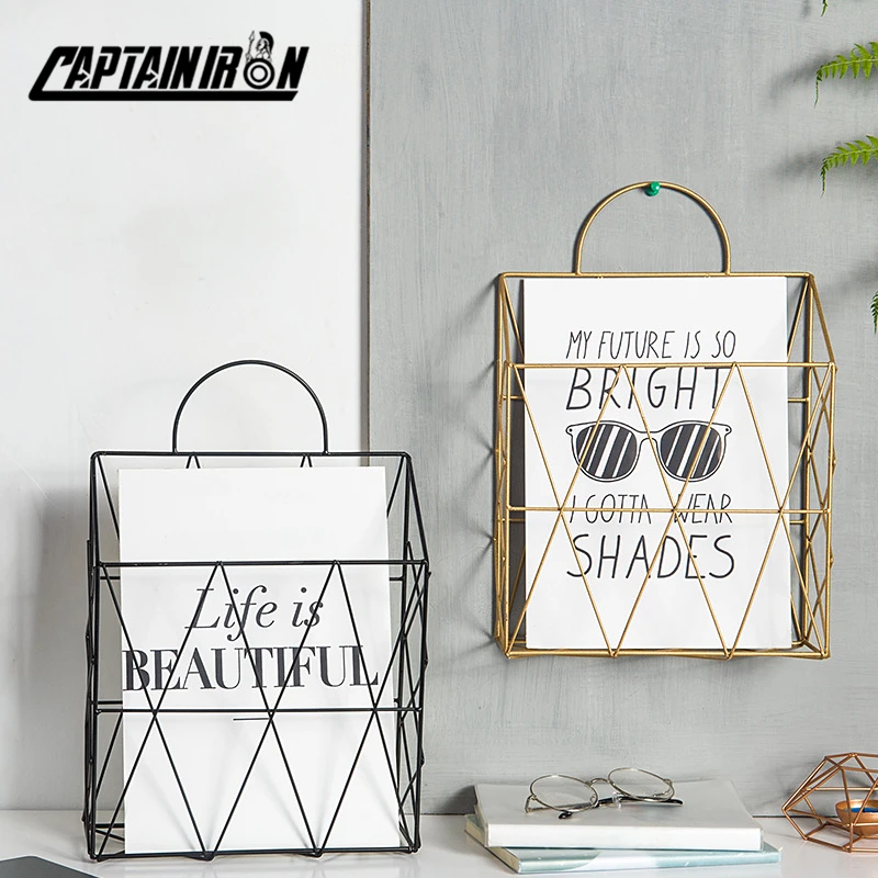

CAPTAINIRON Metal Wall Hanging Storage Basket Iron Storage Box for Newspaper Magazine Document Home Decor Books Holder Shelf