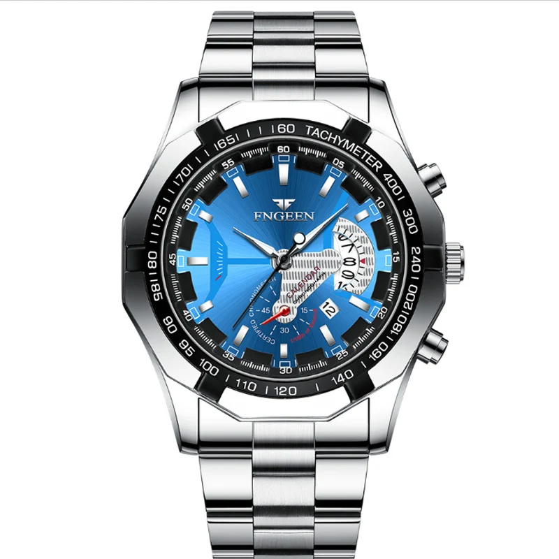 Watch Men's Luminous Waterproof Calendar Fashion Quartz Watch Student Sports Steel Band Large Dial Non Mechanical Men's Watch