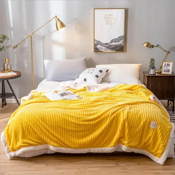 

Super Soft Thickened Coral Fleece blanket A Side Flannel B Side Artificial Lamb Down Fabric Blanket Solid Color Warm Bedspread
