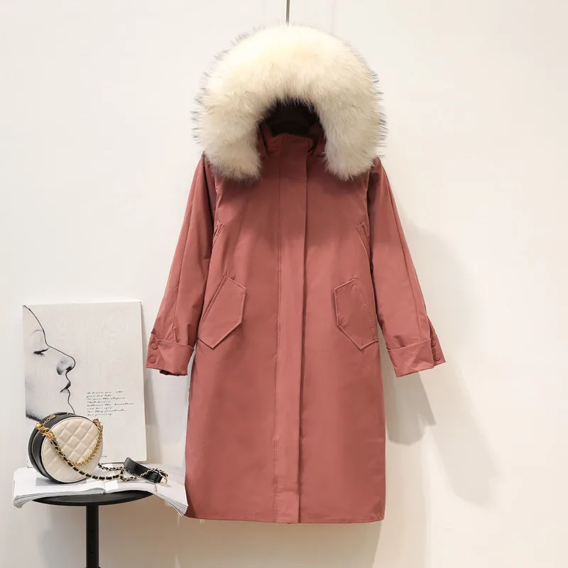 Корейский стиль, парка, пуховик, женский,, стиль, средней длины, большой бархат, меховой воротник, толстая талия, облегающее пальто с капюшоном, модное