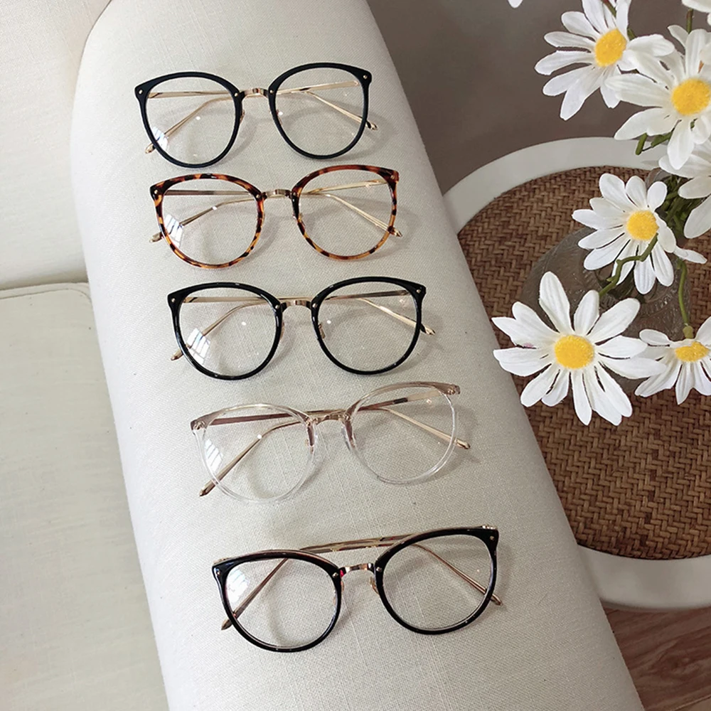 clear blue light glasses 1PC Optical Glasses Frame Women Men Round Oversized Eyeglasses Frames Metal Spectacles Clear Lenses Glasses Cat Eyes Retro New reading glasses with blue light filter