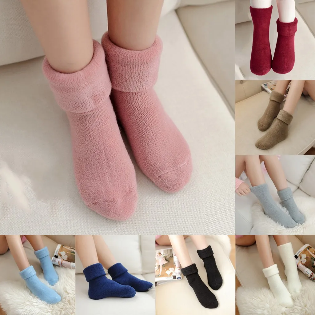 Freeby Womens Winter Cotton Terry Socks Solid Color Thicker Warm Anti-Slip Floor Socks Carpet Socks 