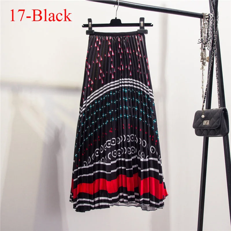 17-Black Новинка, модная плиссированная юбка с завышенной талией, женские юбки средней длины на осень и зиму, женские юбки трапециевидной формы с эластичной талией, длинные юбки для женщин Rok - Цвет: 17-Black