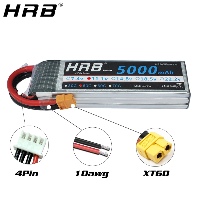 HRB 2S 3S 4S Lipo Battery 7 4 V 11 1 5000mah XT60 50C Deans EC5 TRX T 5S 6S 14 8 18 5 22 2 RC Parts для осевых самолетов и