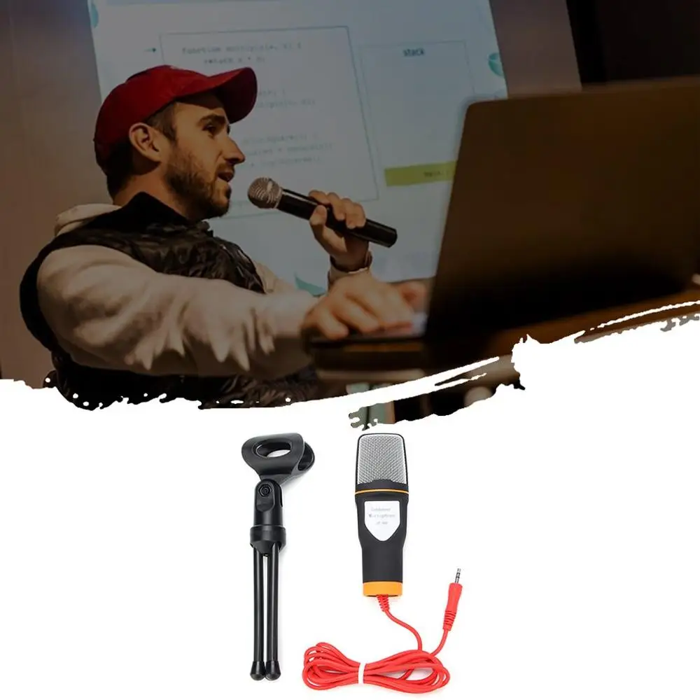 Audio Wired Stereo Condenser Microphone With Holder Stand Clip For PC Chatting Singing Karaoke Laptop
