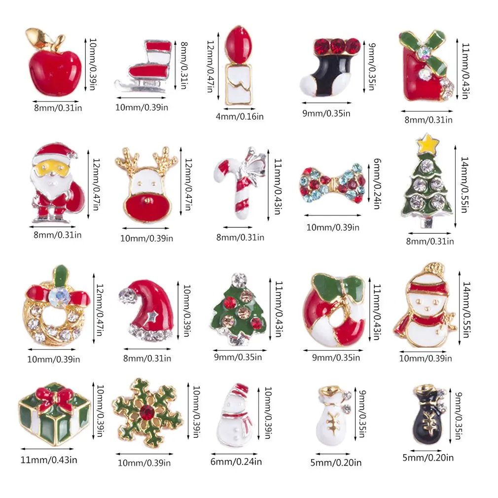 10 видов конструкций/коробка сплав металла Рождество Снеговик Дизайн ногтей украшения талисманы DIY 3d-стразы для ногтей