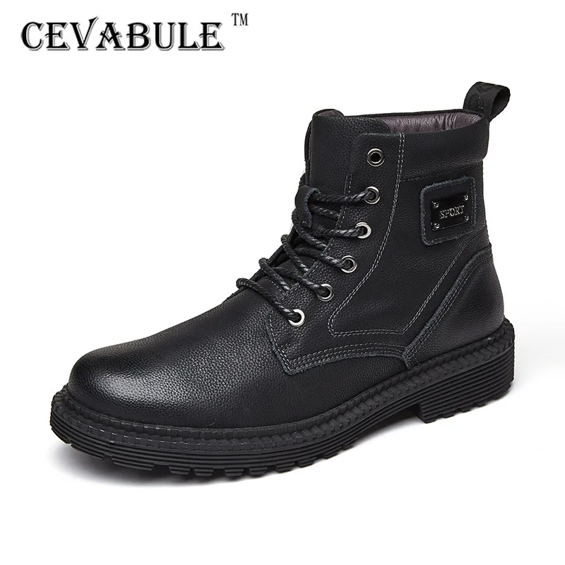 CEVABULE Autumn/Winter Martin Boots Outdoor Men's Workshoes Big Size British Leather Boots Men's Head Leather Plus Velvet