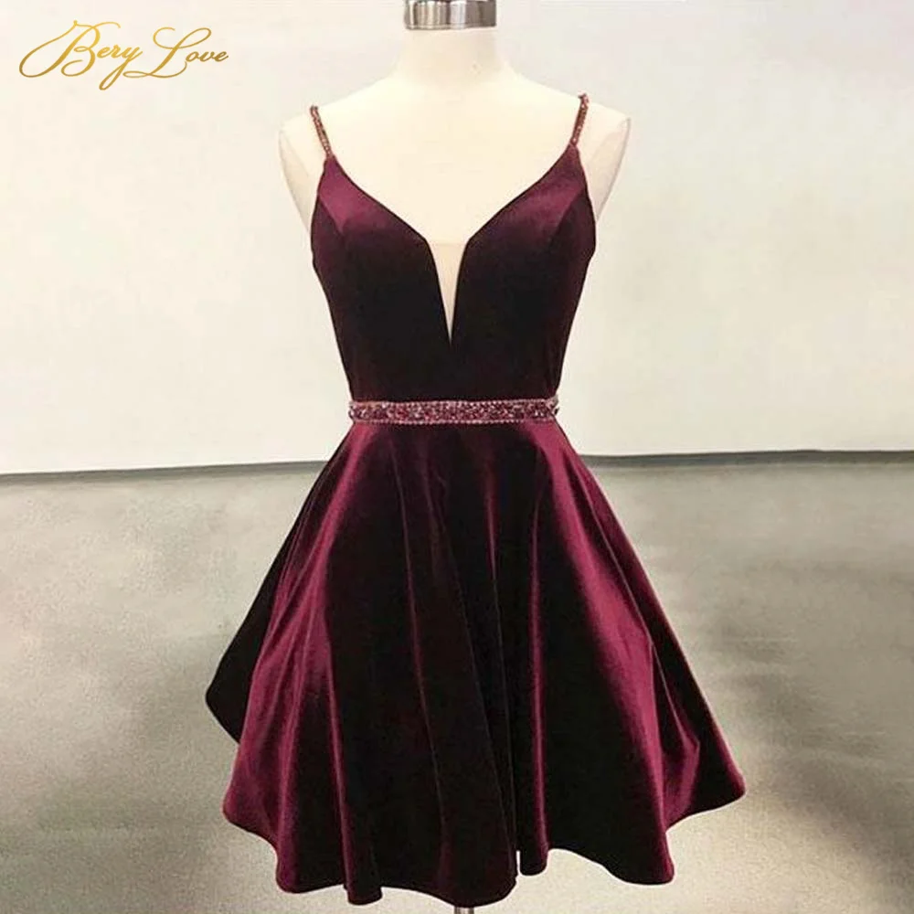 

Berylove Mini Homecoming Dresses A Line Cocktail Dresses Velvet Graduation Dresses Spaghetti Straps vestidos cortos de fiesta de