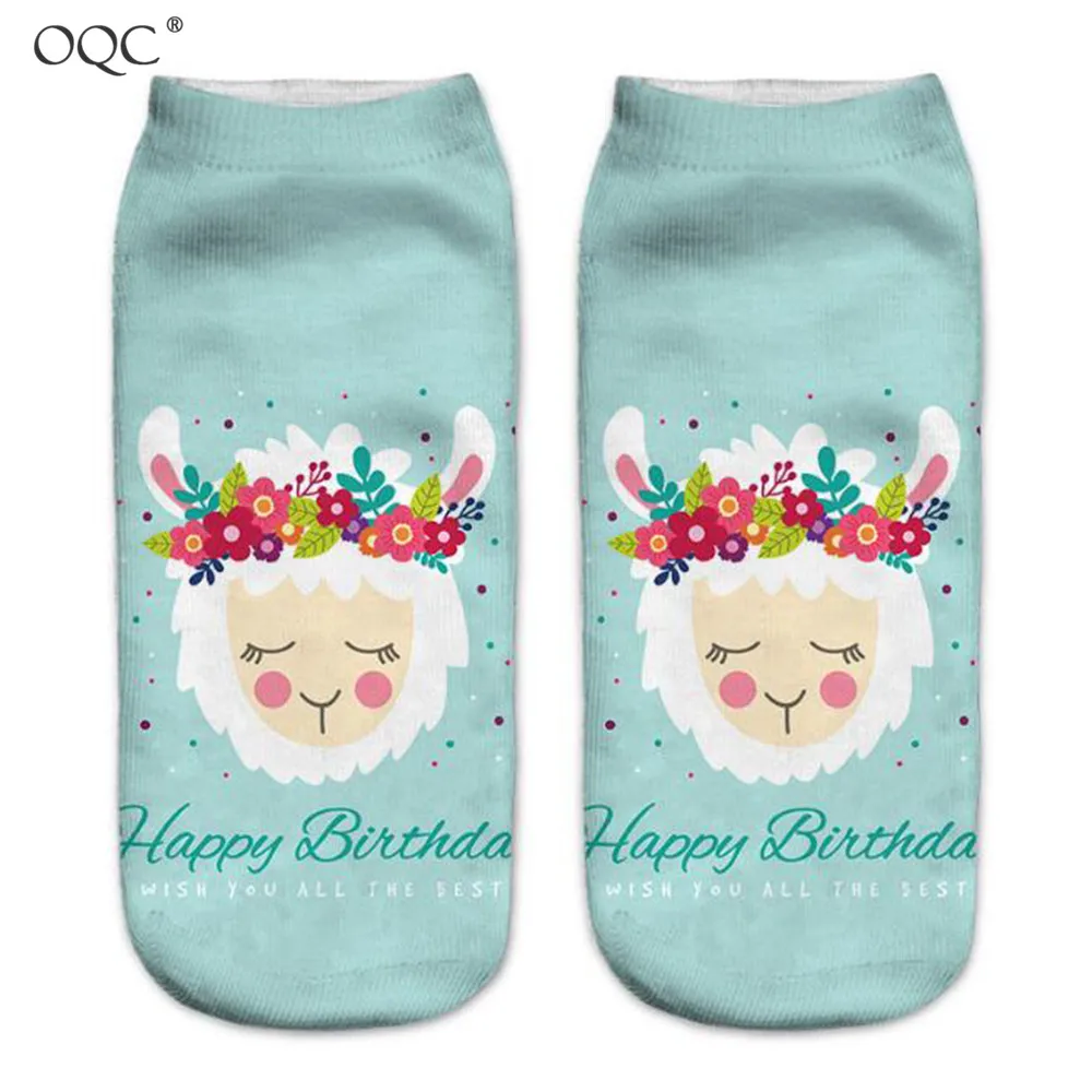 

All Seasons Women 3D Print Socks Fashion Breathable Cartoon Socks Comfy Lovely Alpaca Printing Shorts Ankle Socks For Women D40