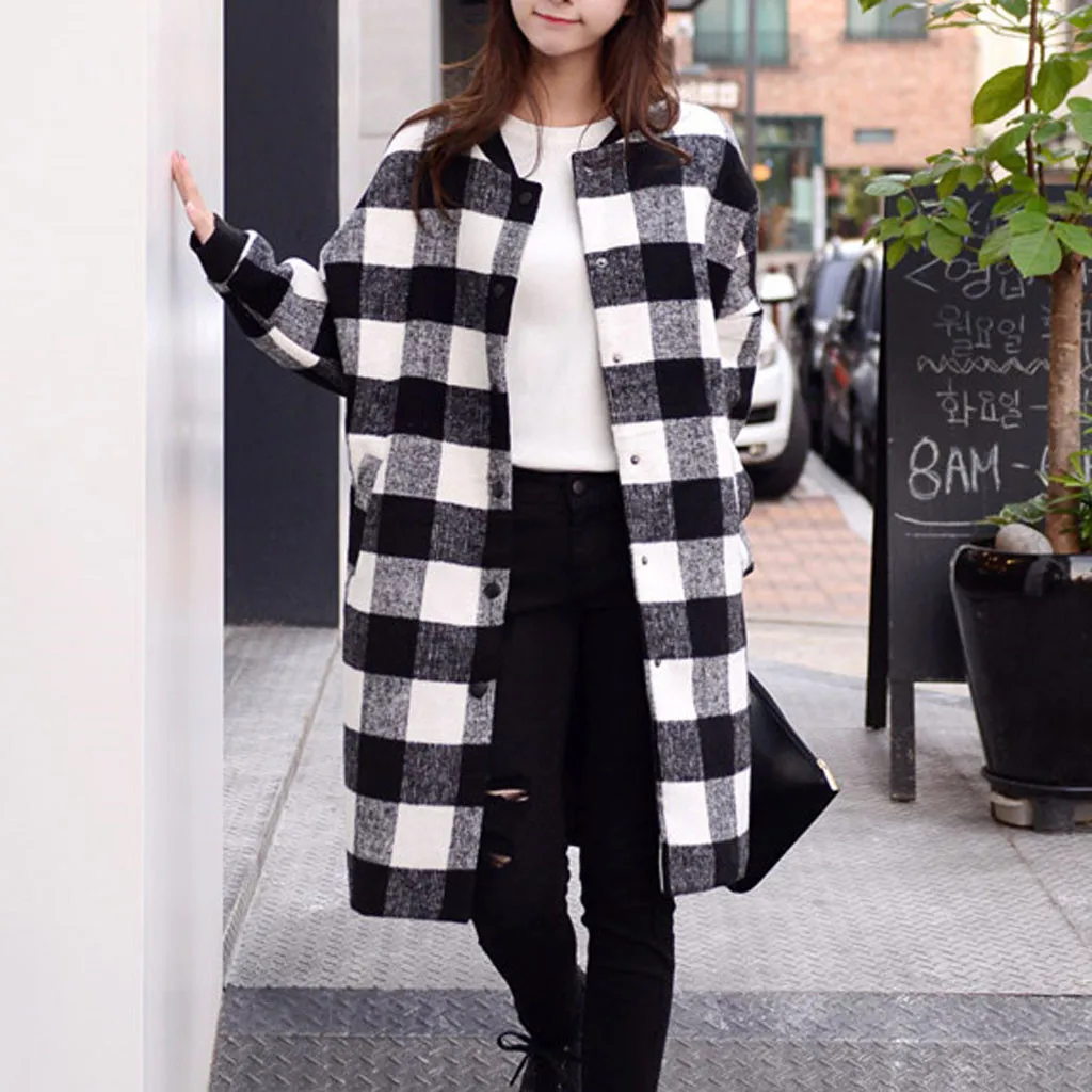 

JAYCOSIN 2019 Autumn Spring Jacket Women Long Sleeve Plaid Print Long Jackets Coat Outwear Female Jacket chaqueta mujer 19AUG28