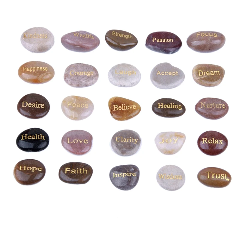 

AFBC 25 Engraved Inspirational Stones with Words of Encouragement Gold Engraved Stones for Worry Affirmation Meditation Stones
