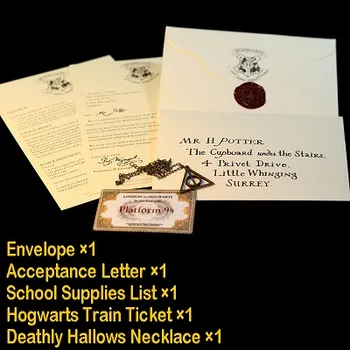 

Harri Potter Admission Letter of Hogwartss Sent Olws to Harri Pack with the Deathly Hallows Necklace and Train Ticket Toys for