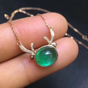 

Natural Emerald clavicle chain 18k gold match Natural South Africa Diamond Pendant Bare stone 3.8ct size 11*9mm