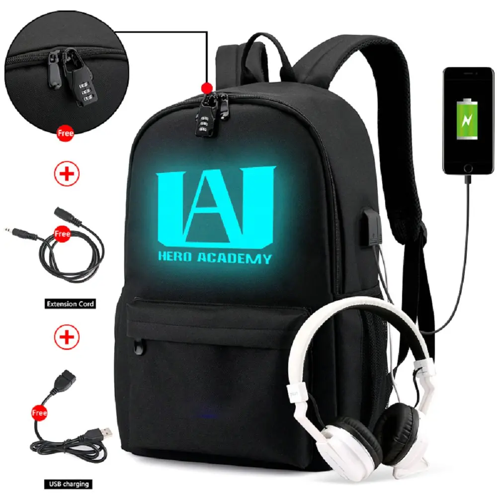 CG5304 BPZMD My Hero Academy Usb зарядка путешествия бизнес рюкзак Светящийся рюкзак для мальчиков девочек школьный студенческий противоугонные сумки новые - Цвет: CG5304
