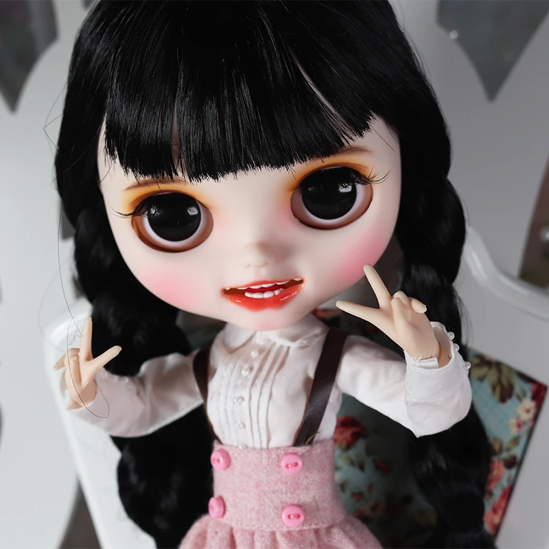 Новое готовое матовое лицо для Blyth Doll ледяной открытый рот с зубами белая кожа губ