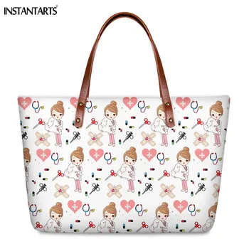 

INSTANTARTS New Tooth Fairy Dental Art Women Tote Bag Large Capacity Multi Function Top-handle Bags Cartoon Nurse Handbag Bolsa