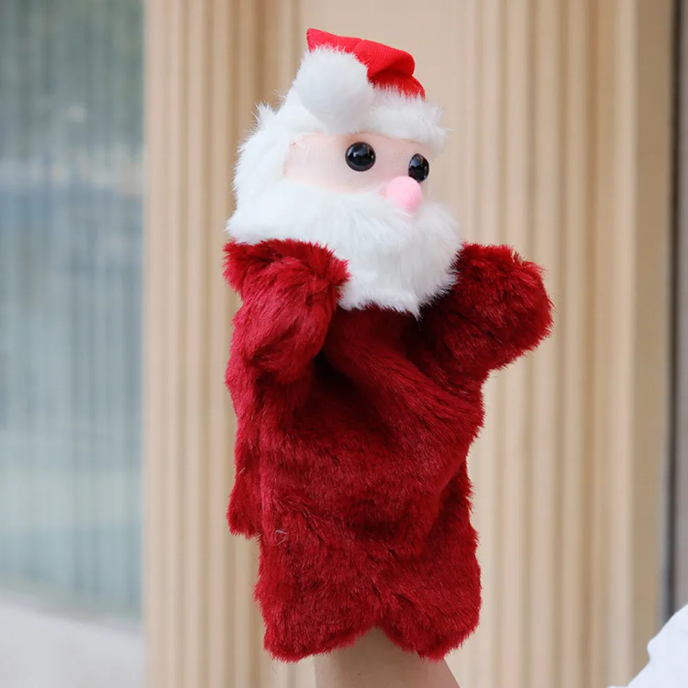 Christmas CuteSanta Claus Doll Kids Glove Hand Puppet Plush Finger Toys children fun Parent-child Interactive Game #B