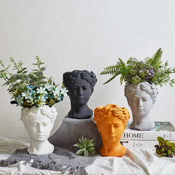 

Nordic Abstract Human Face Cement Flower Pot Retro European Art Vase Flowerpot Creative Bonsai Home Decoration Living Room Gift
