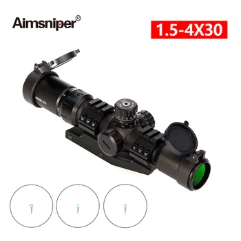 

Hunting 1.5-4x30 Riflescope Tactical Optic RGB Illuminated Mil-dot Sight With Offset Weaver Mount Rifle Scope For Airsoft Sniper