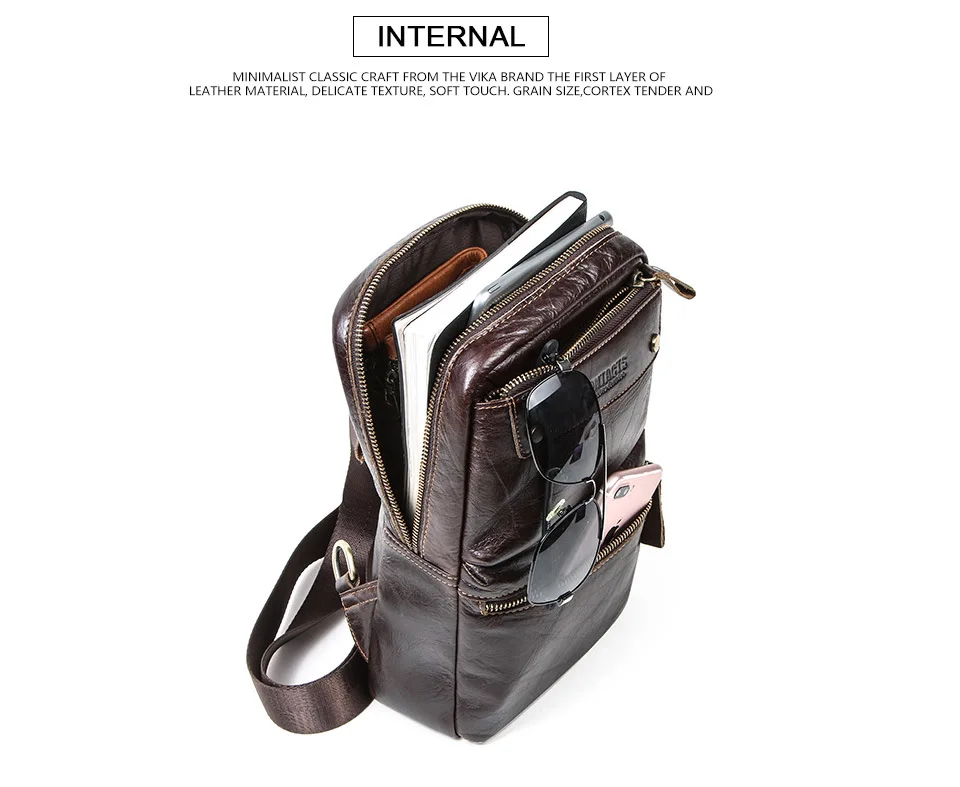 New Genuine Leather Men's Chest Bag Retro Cow Leather Can Hold 7.9 Inch IPAD Casual Crossbody Bag Outdoor Travel Shoulder Bag