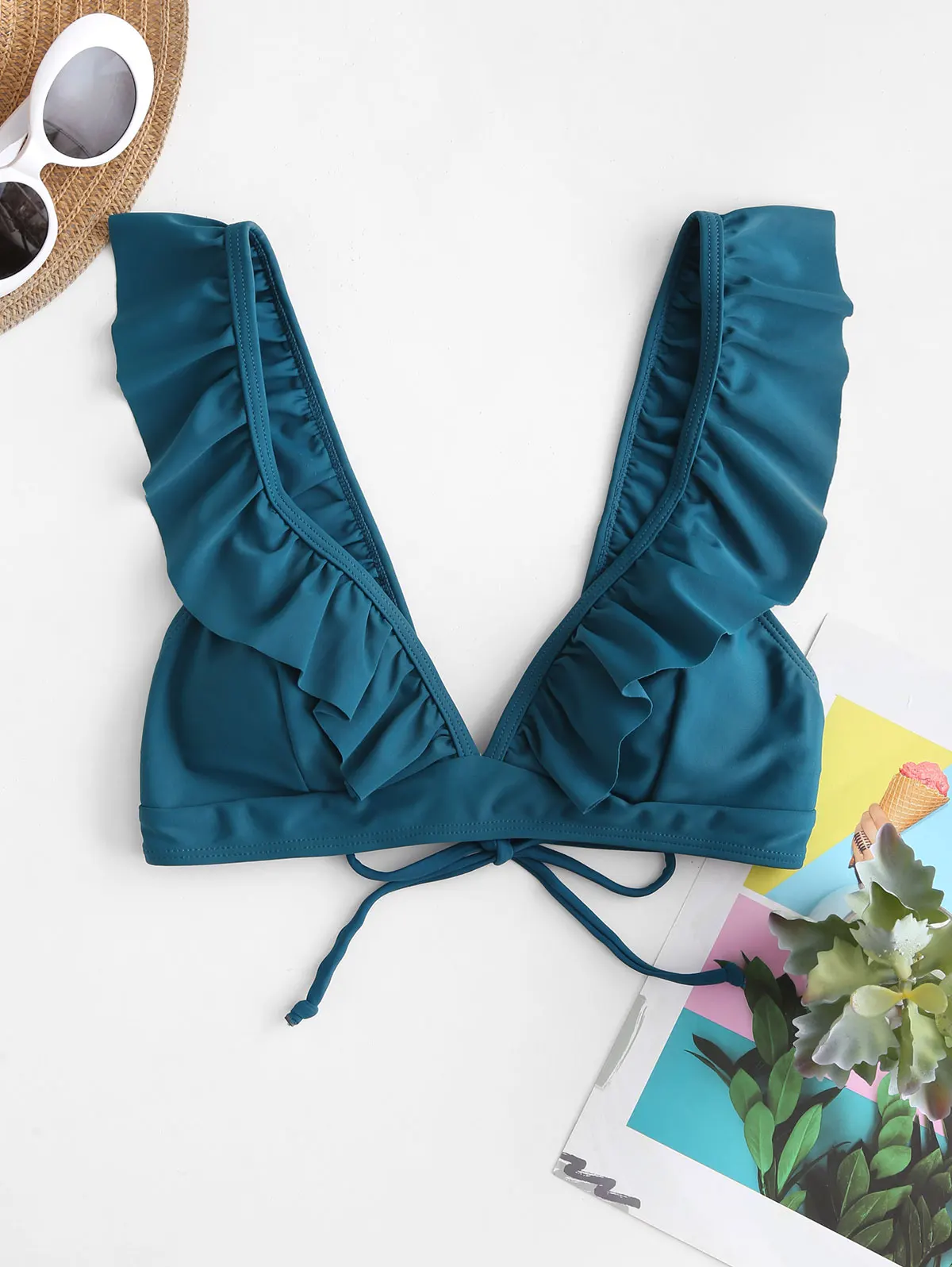 

ZAFUL Ruffle Plain Bikini Top