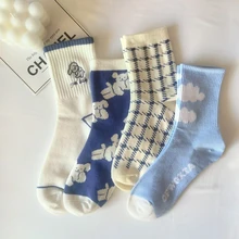 

Fashion Cotton Knitted Women's Socks Solid Vintage Streetwear Long Sock Japan Style Kawaii Cute Crew Sock