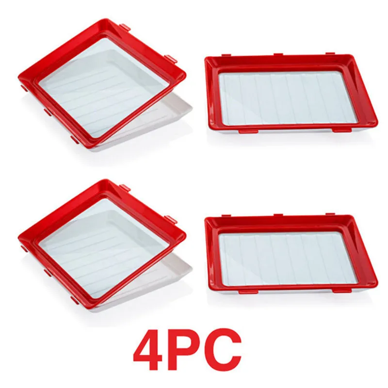 

4PC Keeping Fresh Spacer Storage Food Tray Square Tray Fresh-keeping Cover Reusable Tray Airtight Preservate Kitchen Accessories