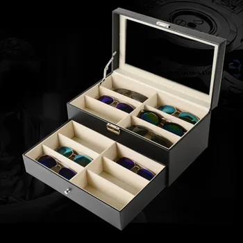 

12 Grids Double Layer Sunglasses Storage Case Luxury PU Leather Sunglasses Shop Glass Eyewear Display Box Case Glass Orgainizer