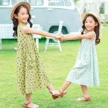 Новое Стильное платье-жилет с принтом для девочек, модные летние детские платья для девочек 4-9 лет